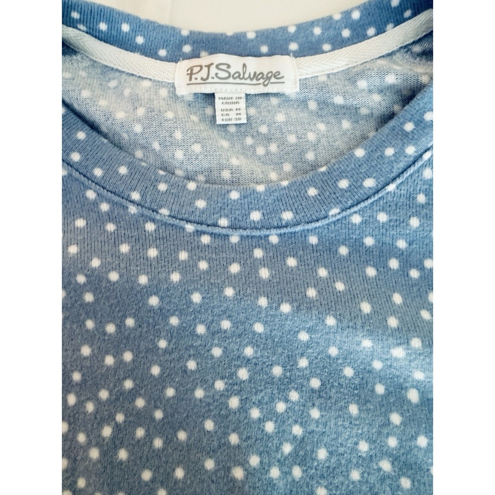 NWOT PJ Salvage Women Pajama‎ Set M Blue White Dots Crew Neck Soft Stretch Cozy